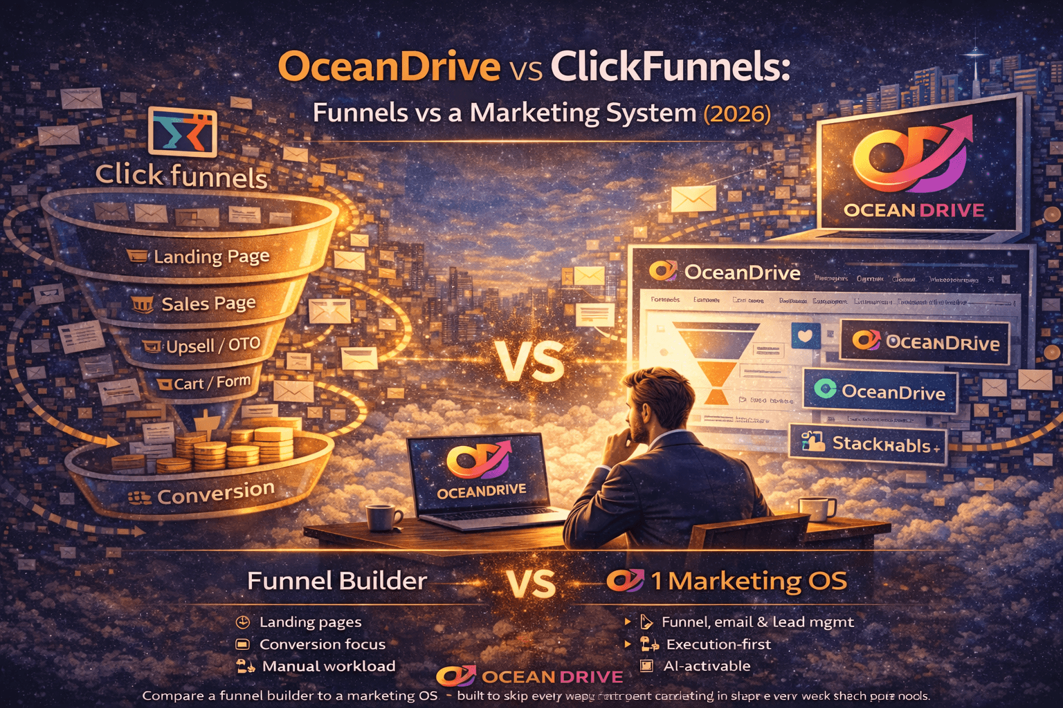 OceanDrive vs ClickFunnels: Funnels vs a Marketing System (2026)